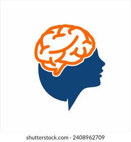 Human brain logo design with illustration of a woman's head.