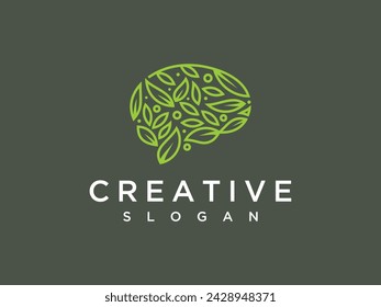 Human brain logo design made with leaf lines and modern style. Leaf brain logo