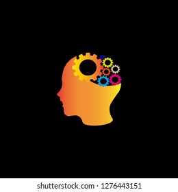 Human brain logo  with Gear icon templates, vector logo technology for business corporate, network,  elements, 