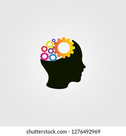 Human brain logo.  with gear icon templates, vector logo technology for business corporate, network,  elements, 