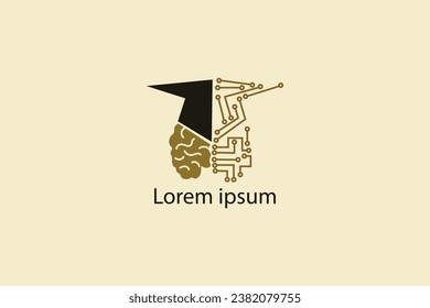 human brain logo and graduation cap with electronic circuit board depicting artificial intelligence