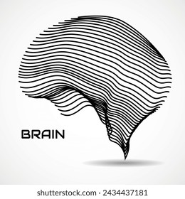 Human Brain. Logo with lines on white background