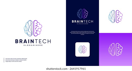 Human brain logo with modern technology style neural network, graphic design illustration.