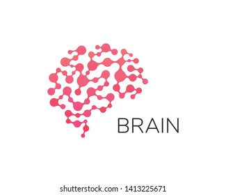 Human Brain Logo. Neural Network, Memory Atlas, Minimal Design Vector Logo. Artificial Intelligence. Digital Brain