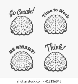 Human brain logo set. Vector thinking badges or smart stickers