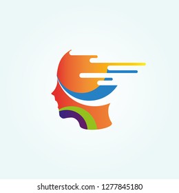 Human brain logo with speed icon template, vector logo technology for business corporate, elements , illustrations