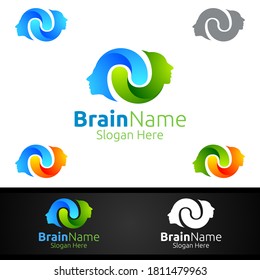 Logo del cerebro humano con diseño de vectores de ideas de reflexión