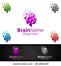 Human Brain Logo with Think Idea Concept Vector Design