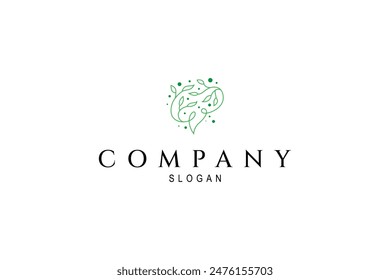 Human brain logo with tree twig leaves in natural line art design style