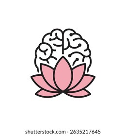 Human Brain with Lotus Flower Symbol for Mindfulness and Calmness White Background