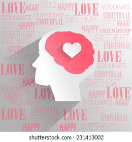 Human brain with love emotion thinking