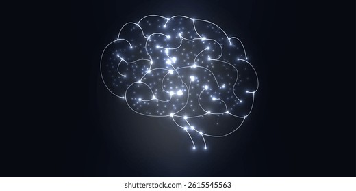 Human brain . Low poly abstract digital human brain black and white background.  IQ testing, artificial intelligence virtual emulation science technology concept. Brainstorm think idea. 