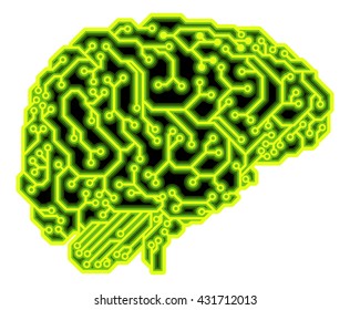 A human brain made up of electrical circuits or a circuit board, could be a concept for artificial intelligence.