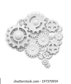 Human Brain Made Of Gears. Isolated On White. EOS10 Vector.