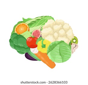 O cérebro humano é feito de vegetais e frutas. Nutrição adequada. Uma vida saudável.