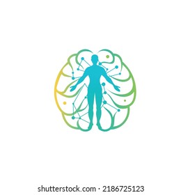 Human brain and man logo illustration