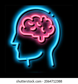 Cerebro humano en hombre Silueta mente neón vector de señal de luz. Icono brillante ilustración de símbolo transparente