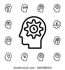 Human, brain, management, time flat vector icon in mind process pack