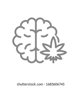 Cerebro humano con línea de hoja de marihuana. Tratamiento con cannabis, símbolo de anestesia