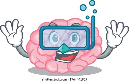 Human brain mascot design concept wearing diving glasses