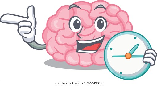 Human brain mascot design concept smiling with clock