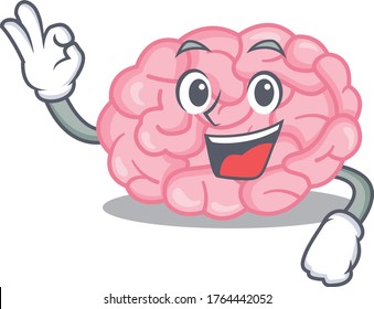 Human brain mascot design style with an Okay gesture finger