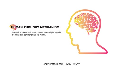 Human brain mechanism and business icon concept. Vector and banner.