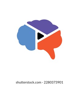 Logotipo moderno del botón de reproducción del cerebro humano