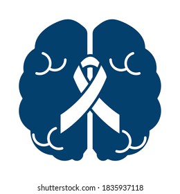 human brain medical ribbon support silhouette icon vector illustration