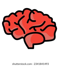 Human brain medical vector icon illustration, bright red color isolated on white background