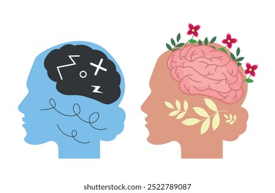 Human brain and mental health concept. Vector illustration in flat style.
