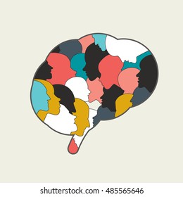 Human brain, mind full of people heads.