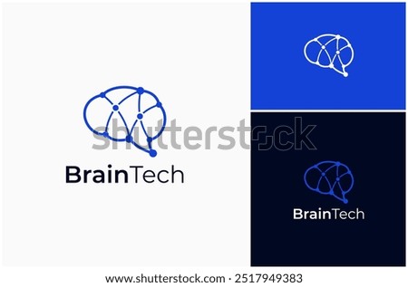 Human Brain Mind Intelligence Network Connection Digital Technology Vector Logo Design Illustration