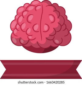 Human brain. Mind and memory. Cartoon flat illustration. Blank pink ribbon for text