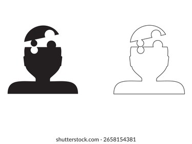 Human brain missing puzzle pieces. Brain function concept. Abstract human head profile. Vector illustration of Alzheimer's, trauma, autism, memory loss, dementia, epilepsy with doodles.