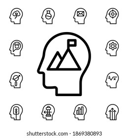 Human, brain, mission, flag flat vector icon in mind process pack