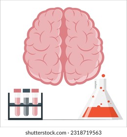 human brain model, deoxyribonucleic acid, molecular compounds on a blue blurred background, study of the human genome, concept scientific chemical innovation, iq test