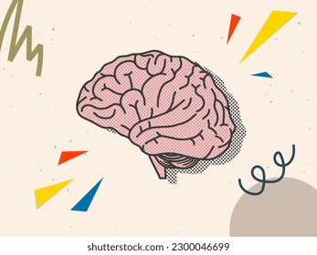 Human brain in a modern collage style. Vector illustration