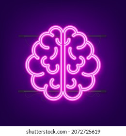 Icono de neón cerebral humano. Proceso de reflexión, lluvia de ideas, buena idea, actividad cerebral. Ilustración de material vectorial.