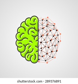 Human brain with network part. Vector illustration