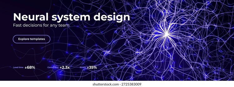 Human Brain Neural Network Data Flow Technology - Hintergrund. Science Medical Health Tech Banner. Nervensystemstruktur, Blitzglühfraktal. AI Digital Net, Wissenschaftliche Forschung. Vektorgrafik