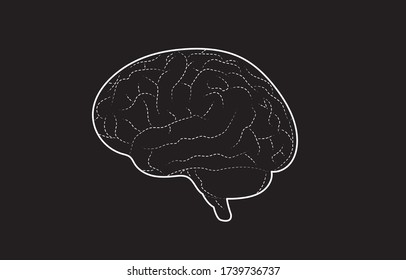 El cerebro humano sobre el fondo negro. Dibujado con una línea discontinua.