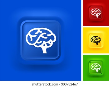 Human Brain on Blue Bevel Square Button