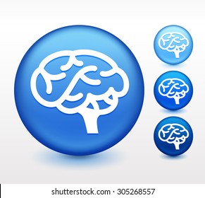 Human Brain on Blue Round Button