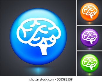 Human Brain on Blue Round Button