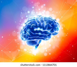 Cerebro Humano sobre un fondo tecnológico de color rodeado de campos de información, redes neuronales, webs de Internet - el concepto de tecnología moderna, biotecnología, inteligencia artificial, creatividad