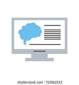 human brain on computer screen icon image 