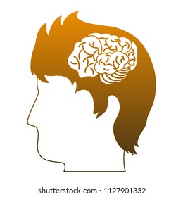 Human brain on head in yellow lines