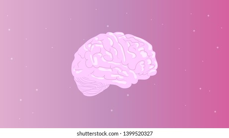 Human brain on the pink starry sky background vector design