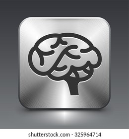 Human Brain on Silver Square Button